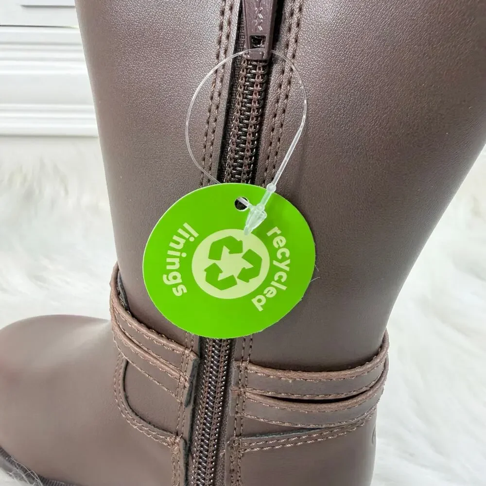 New Stride Rite Jess Brown Faux Leather Bow Tall Boots Kids 7M